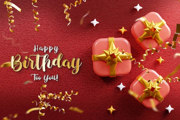 Banner de celebración de feliz cumpleaños sobre fondo de textura con caja de regalo