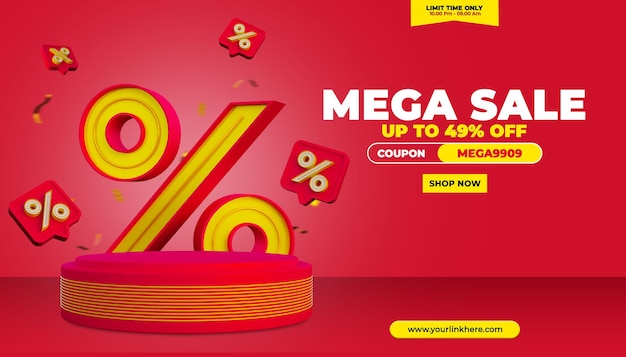 banner colorido modelo de postagem de mídia social pódio de venda com desconto
