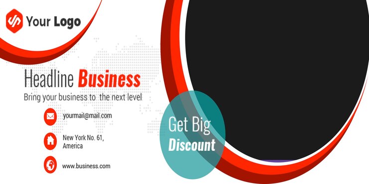 PSD banner comercial de titulo con logotipo y oferta de descuento