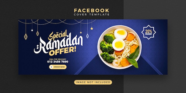Banner de comida de ramadán y diseño de plantilla de portada de facebook