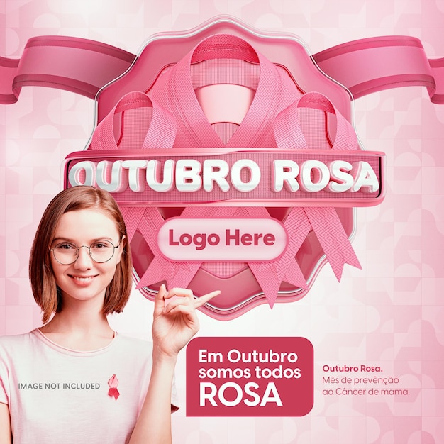 Banner con timbro 3d per il mese di ottobre rosa per la prevenzione del cancro al seno