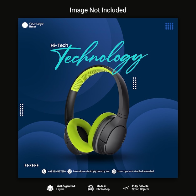 Banner cuadrado web de tecnología de alta tecnología para plantilla de publicación de instagram