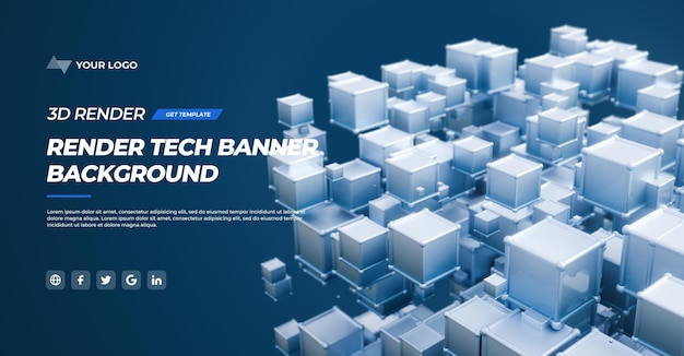 Banner de cube abstrait rendu en 3D