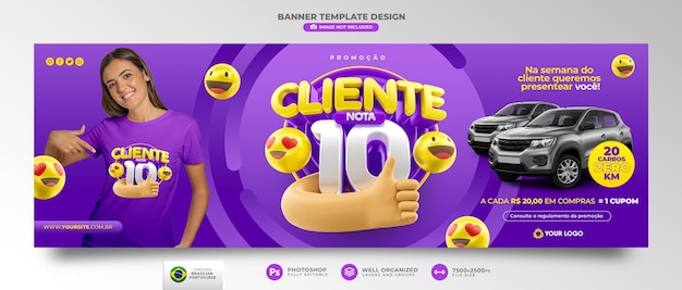 PSD banner customer week em português renderização 3d para campanha de marketing no brasil