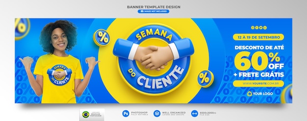 Banner Customer Week em português renderização 3d para campanha de marketing no Brasil