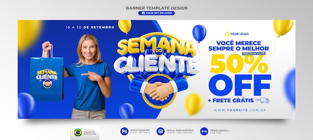 Banner customer week en portugués 3d render para campaña de marketing en brasil