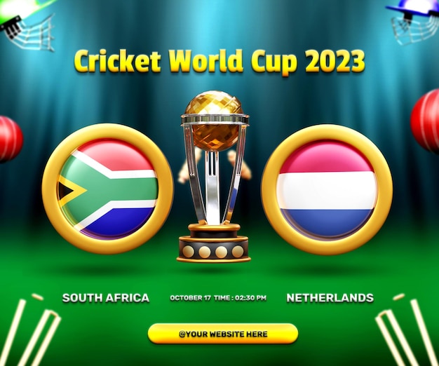 PSD banner da partida da copa do mundo de críquete áfrica do sul x holanda