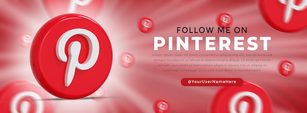 Banner da web com logotipo brilhante e ícones de mídia social do pinterest