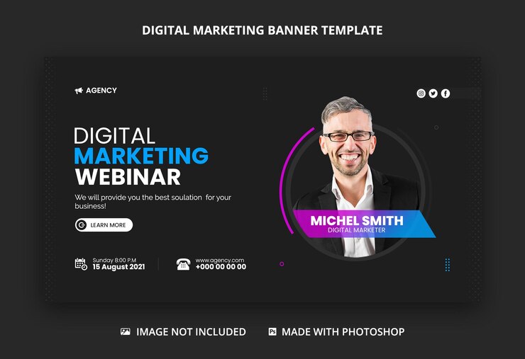 PSD banner da web da agência de marketing digital e modelo de miniatura do youtube