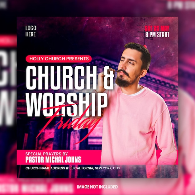 Banner da web da conferência de adoração da igreja post design de panfleto de mídia social