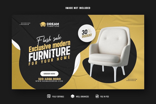 Banner da web de móveis modernos e modelo de design de capa de cabeçalho