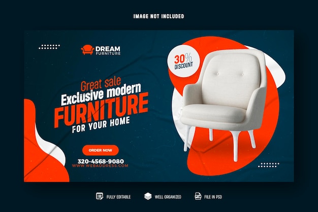 Banner da web de móveis modernos e modelo de design de capa de cabeçalho