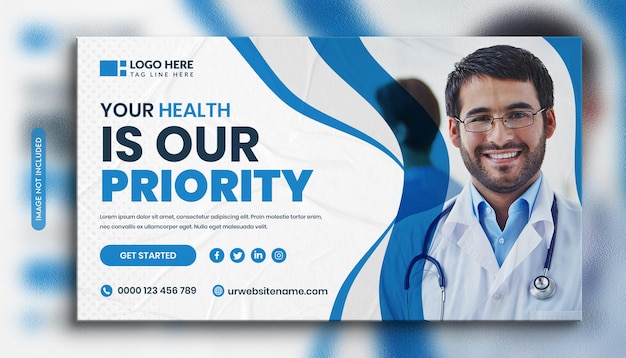 Banner da web de saúde médica e modelo de miniatura do youtube