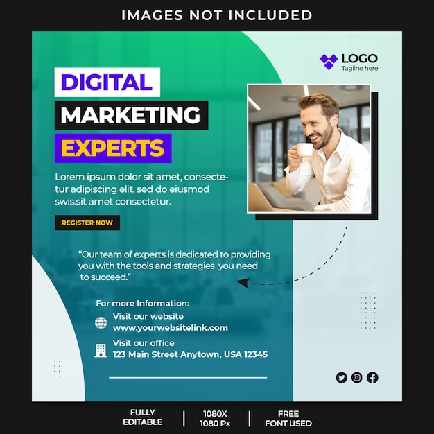 Banner de anúncio da agência de marketing digital psd e modelo de postagem de mídia social corporativa