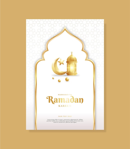 Banner de cartão ramadhan realista e elegante com estrelas de lanterna e lua