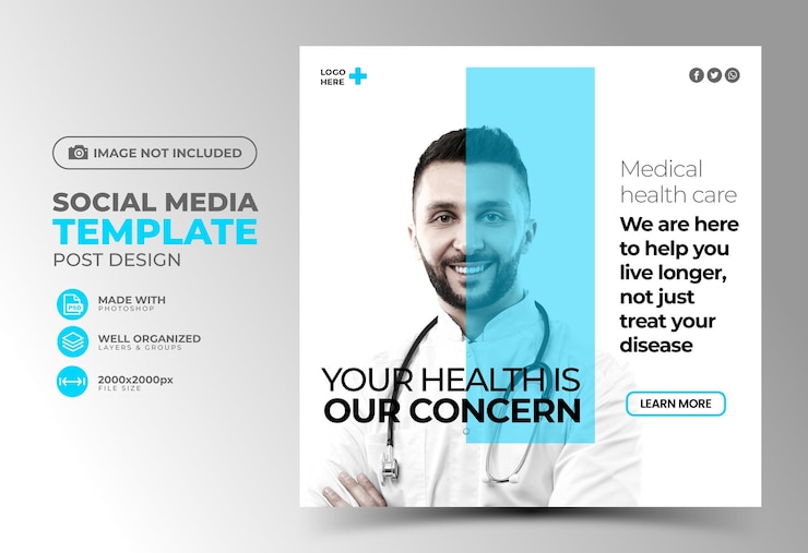banner de clínica de saúde médica ou panfleto quadrado para modelo de postagem de mídia social