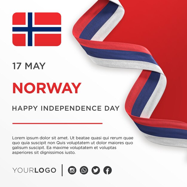 PSD banner de comemoração do dia da independência nacional da noruega aniversário nacional modelo de postagem em mídia social