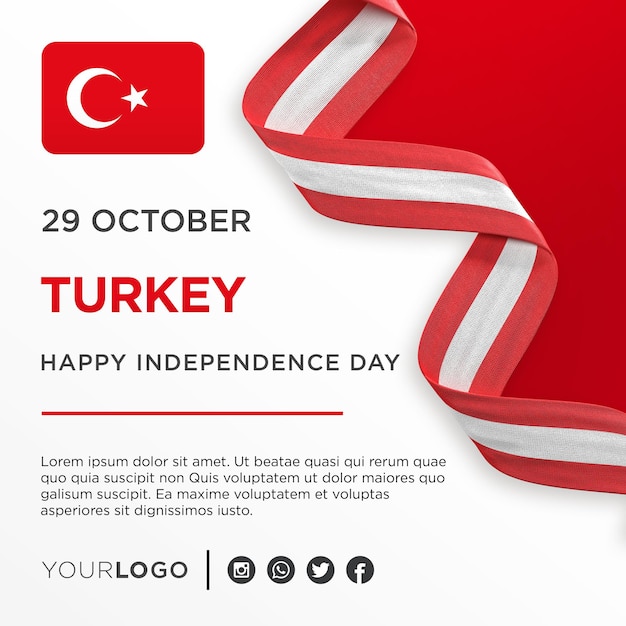 PSD banner de comemoração do dia da independência nacional da turquia modelo de postagem em mídia social do aniversário nacional