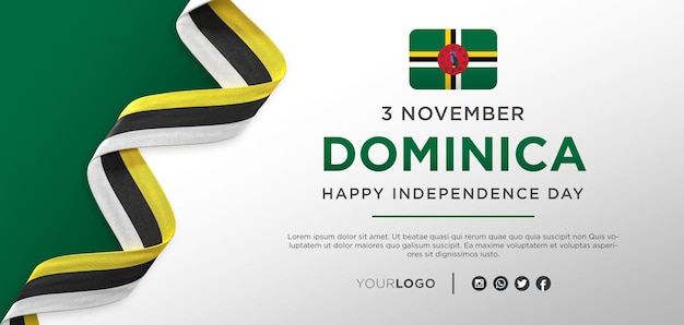 Banner de comemoração do dia da independência nacional de Dominica, aniversário nacional