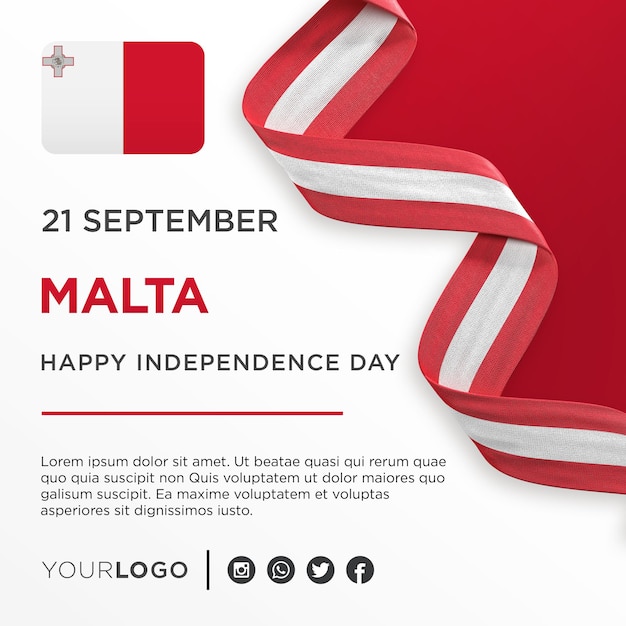 PSD banner de comemoração do dia da independência nacional de malta modelo de postagem em mídia social do aniversário nacional