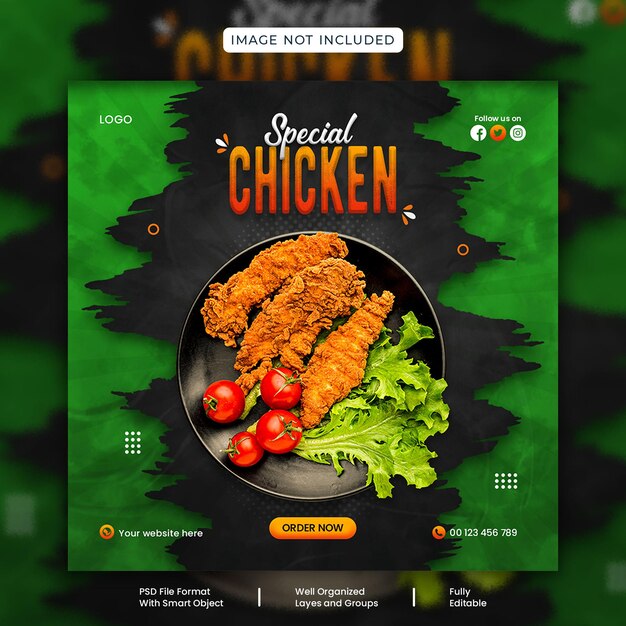 Banner de comida de refeição de frango especial ou design de postagem de mídia social