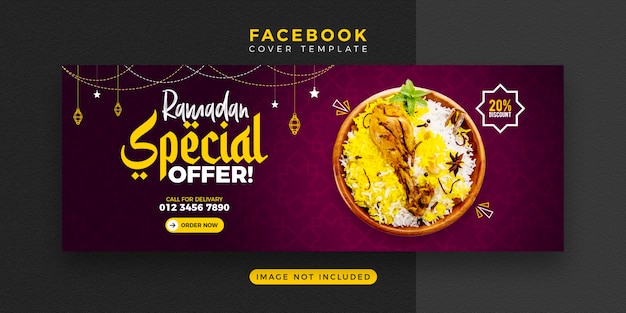 Banner de comida do Ramadã e design de modelo de capa do Facebook