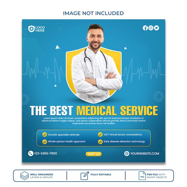 Banner de consultor de saúde PSD ou folheto quadrado para modelo de postagem em mídia social
