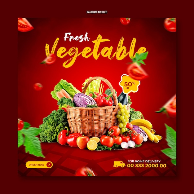 PSD banner de desconto de modelo de postagem de mídia social vegetal