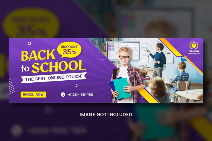 PSD banner de educação de admissão escolar on-line