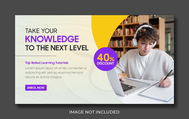 PSD banner de educação de curso de elearning e online modelo de banner de anúncios na web horizontal do facebook psd