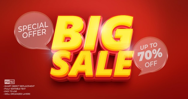 Banner de estilo 3D de texto personalizado de grande venda