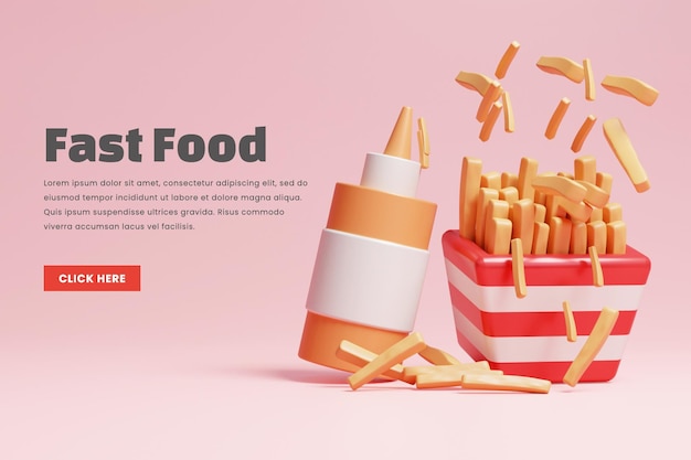 banner de fast food 3d ou modelo de banner da web de comida 3d ou banner de fast food do site