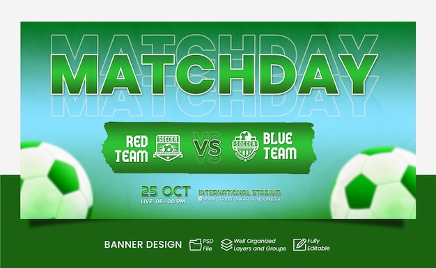 PSD banner de futebol design moderno de futebol de dia de jogo