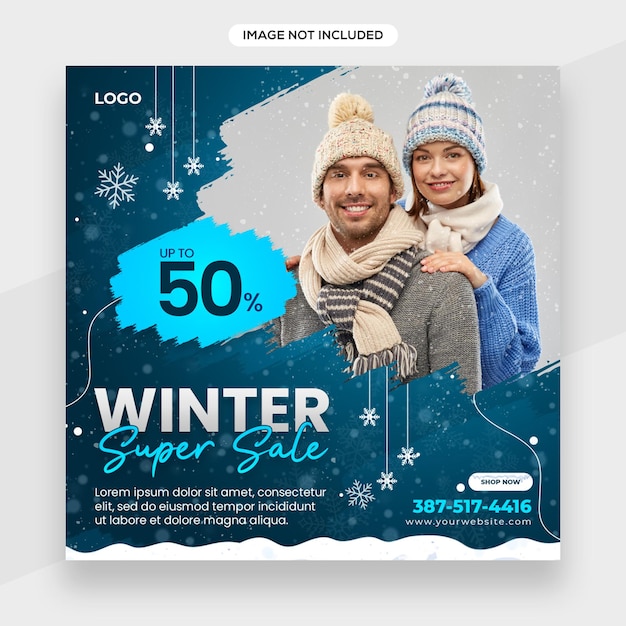 Banner de inverno, modelo de banner de venda com tipografia com elementos de inverno