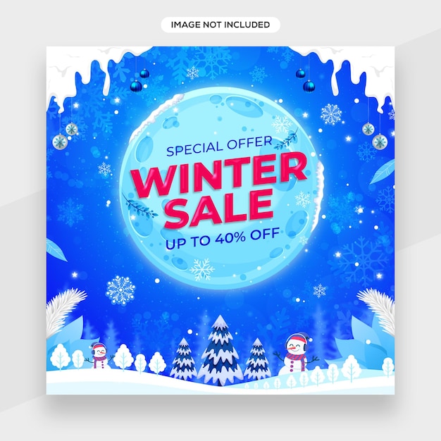 Banner de inverno, modelo de banner de venda com tipografia com elementos de inverno
