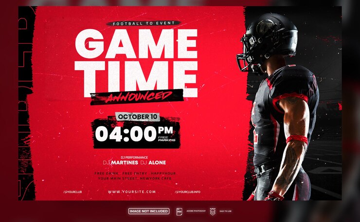 PSD banner de jogo de futebol americano de hora de jogo ou modelo de banner de site