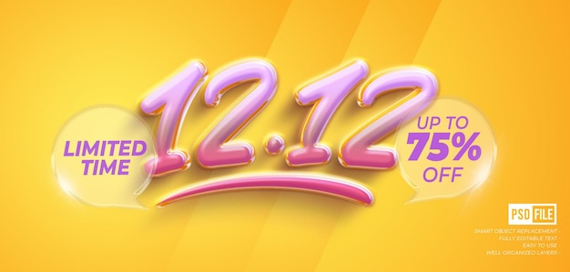 Banner de liquidação 1212 com efeito de estilo 3d editável de texto personalizado