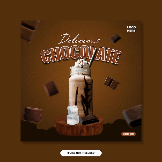 PSD banner de menu de chocolate de bebida elegante para restaurante de promoção de mídia social
