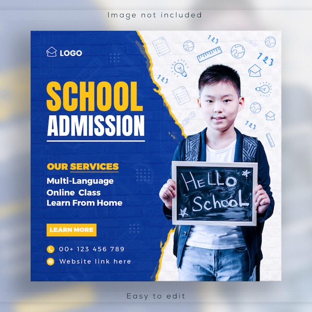 Banner de mídia social da escola e modelo de postagem promocional do instagram de educação