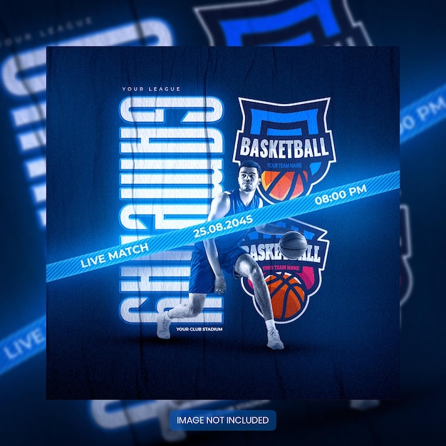 PSD banner de mídia social da praça do clube de programação de basquete do gameday