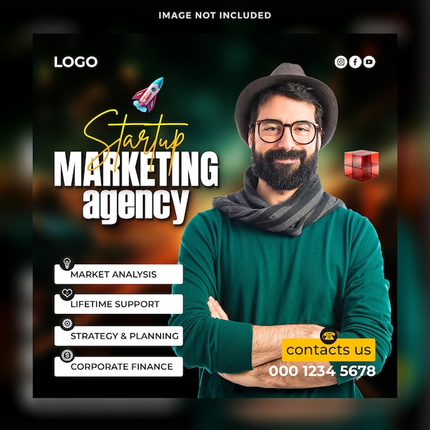 PSD banner de mídia social de agência de marketing digital corporativo ou modelo de postagem no instagram