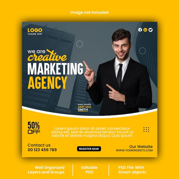 Banner de mídia social de agência de marketing digital ou modelo de postagem no Instagram