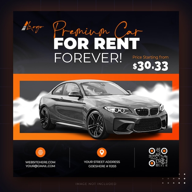 Banner de mídia social de aluguel de carros ou design de modelo de promoção de postagem do instagram