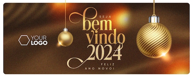 PSD banner de mídia social de boas-vindas a 2024