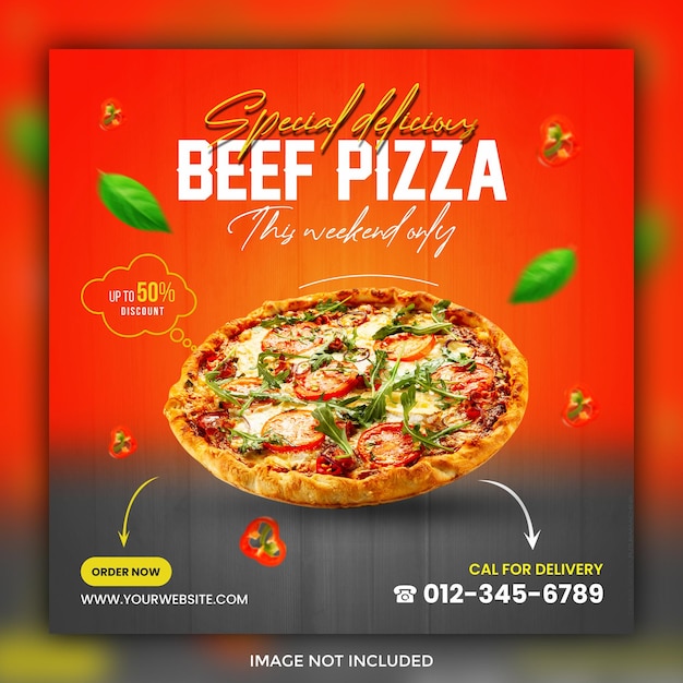 Banner de mídia social de comida de pizza e modelo de postagem no instagram