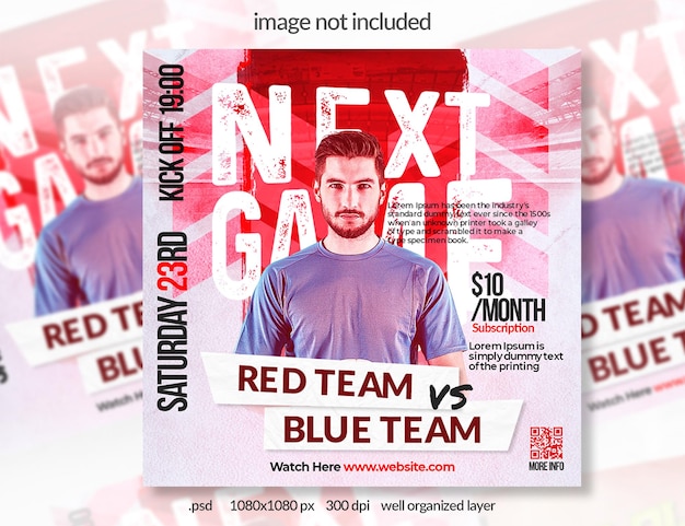 Banner de mídia social de esporte de futebol vermelho
