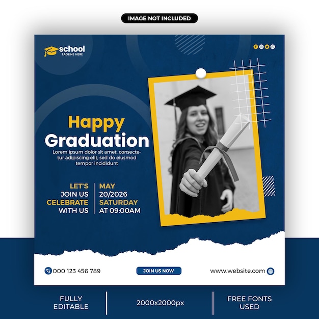 Banner de mídia social de formatura feliz ou modelo de postagem quadrada do instagram