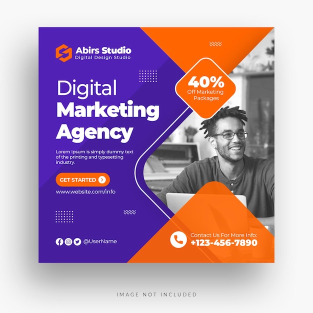 Banner de mídia social de marketing digital e modelo de postagem do instagram