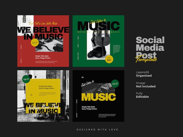 Banner de mídia social de música e modelo de postagem no instagram