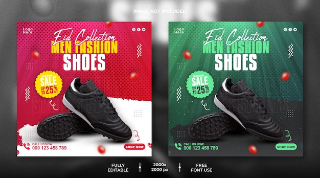 Banner de mídia social de sapatos e modelo de postagem no instagram